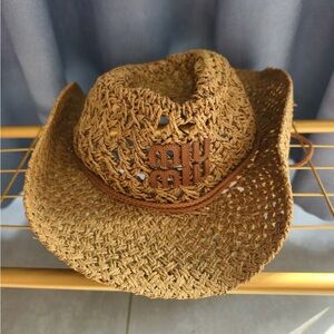 Miu Miu Straw Hat Khaki Beach Vacation Summer Chic